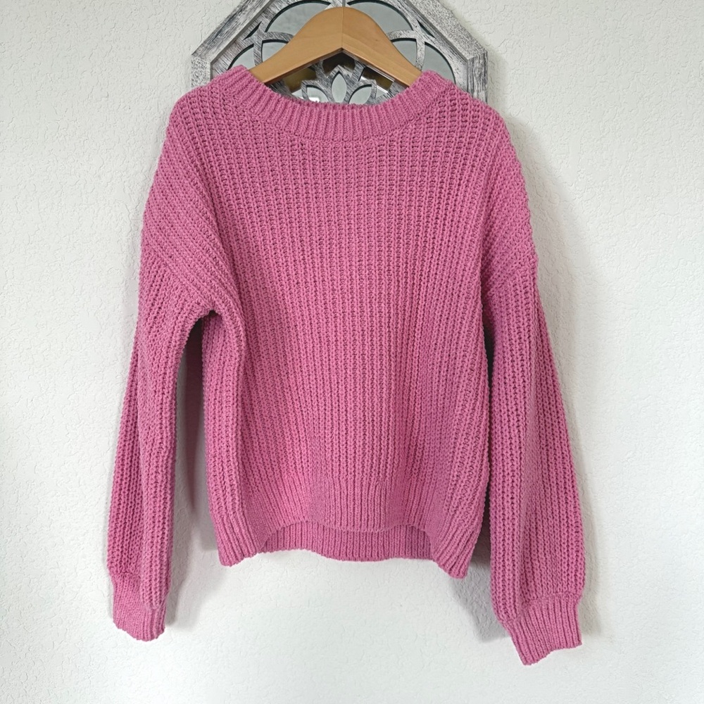 H&M • Chenille Pink Crew Neck Pullover Plush Ribbed Knit Chunky Cozy Sweater